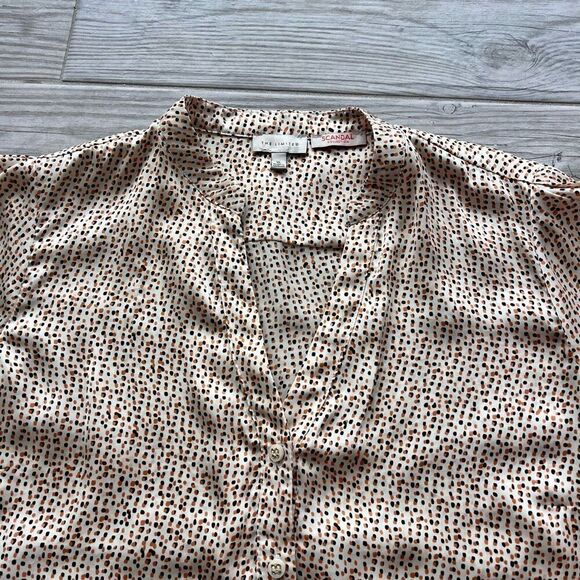 The Limited Womens Beige Dots Button Front Scandal Collection Blouse Size XL - Picture 2 of 9